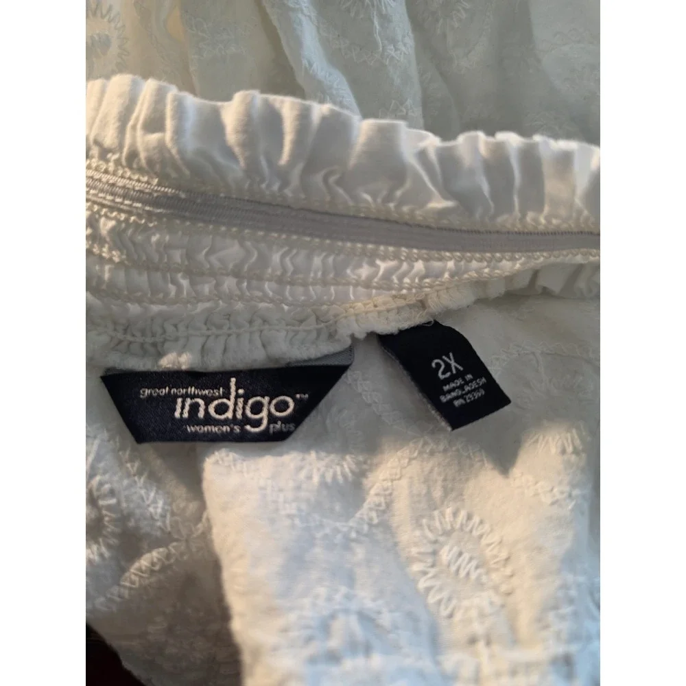 Indigo Rose Women's Flowy Embroidered Smocked Top 2X Sheer Top Festival Boho‎